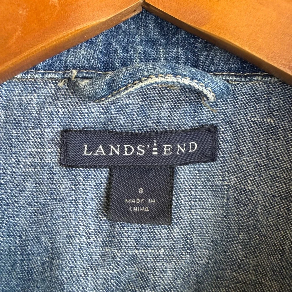 Lands End Kids Size 8 Blue Denim Jean Jacket Cotton Trucker Button Front